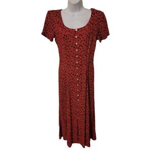 Johnathan Martin 3 Red Floral Polka Dot Maxi Dress Button Down Scoop Neck Cospla